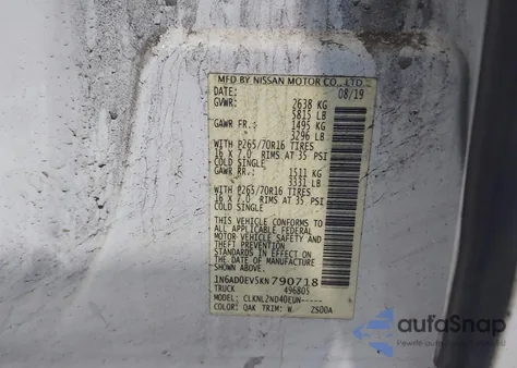 2019 Nissan Frontier Sv from USA, damaged, VIN 1N6AD0EV5KN790718